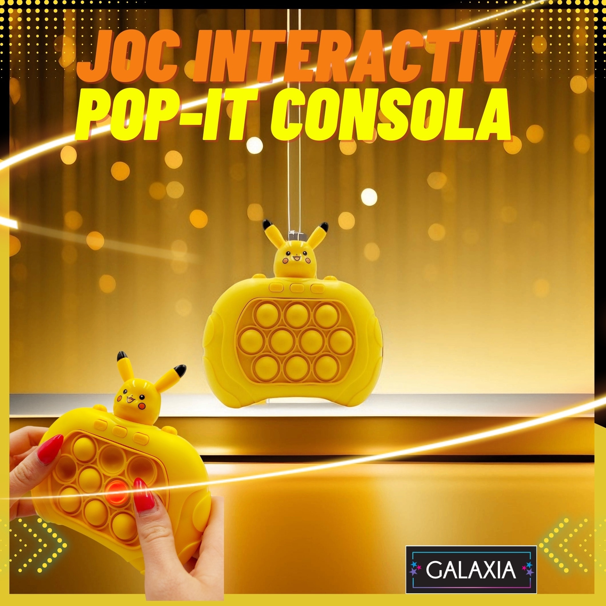 Интерактивна игра Pop-It Console GALAXIA® жълта, антистрес, със звуци и  светлини, пикату, без екран, релаксираща, мултиплейър - eMAG.bg