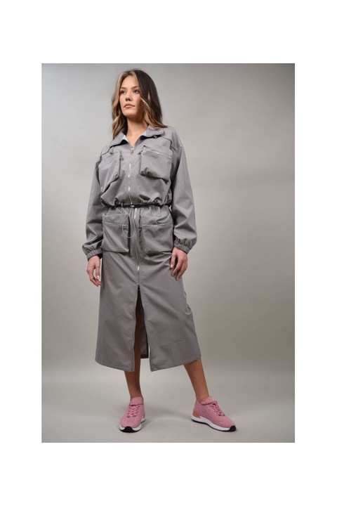 Fusta cu fermoar si buzunare aplicate positano, Gri