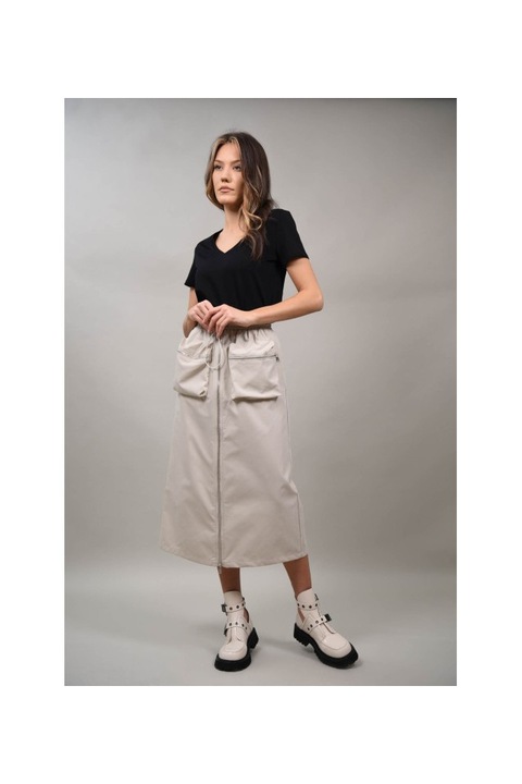 Fusta cu fermoar si buzunare aplicate positano, Ivoire