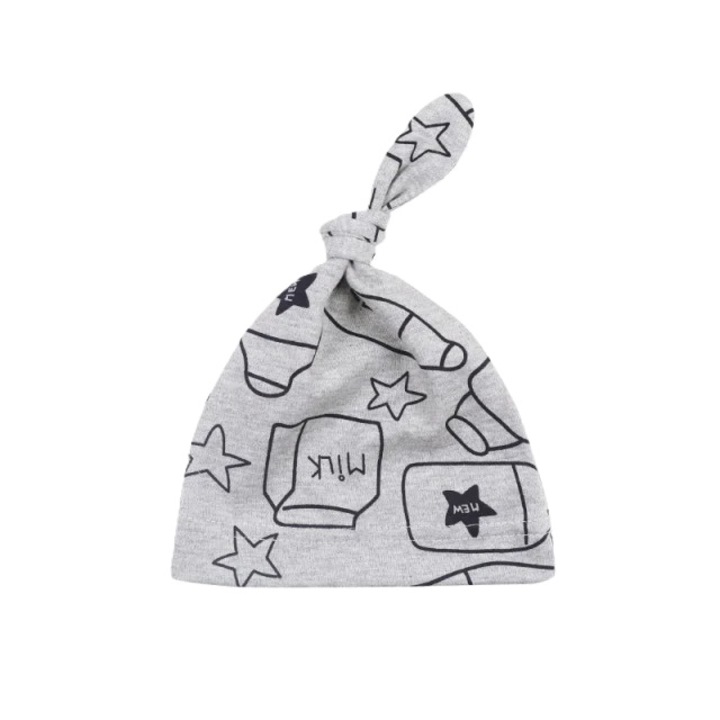 Caciula SuperBaby, Tip Fes, Piticot, Model Milk, Bumbac, Baieti, Gri, 0-3 luni