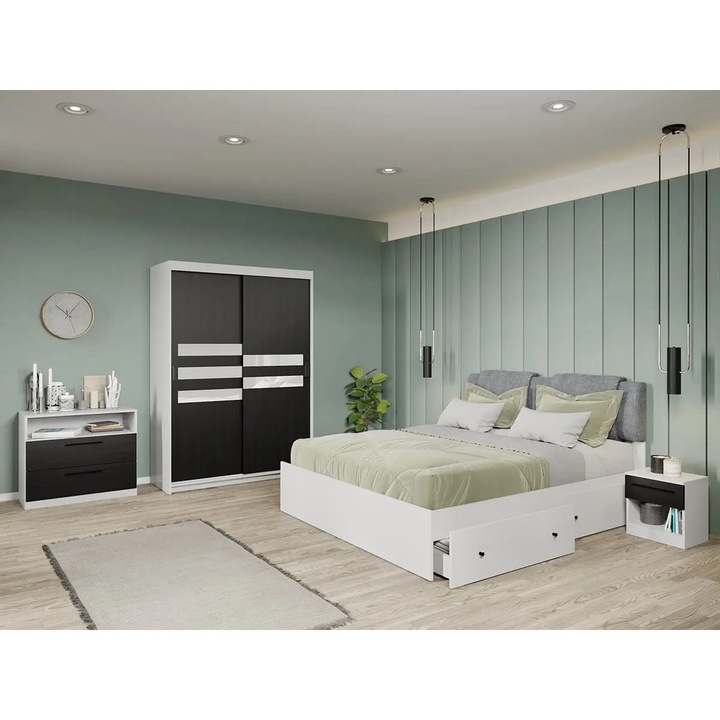 Set dormitor, Glass, Ferara, C26, Pat, Dulap, Comoda, Noptiere