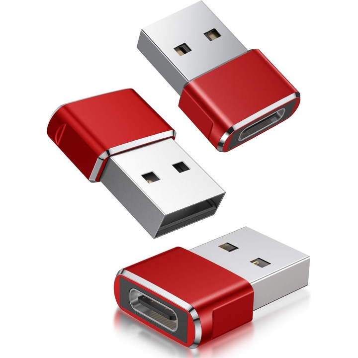 3 db-os telefonadapter készlet, USB-C/USB, piros