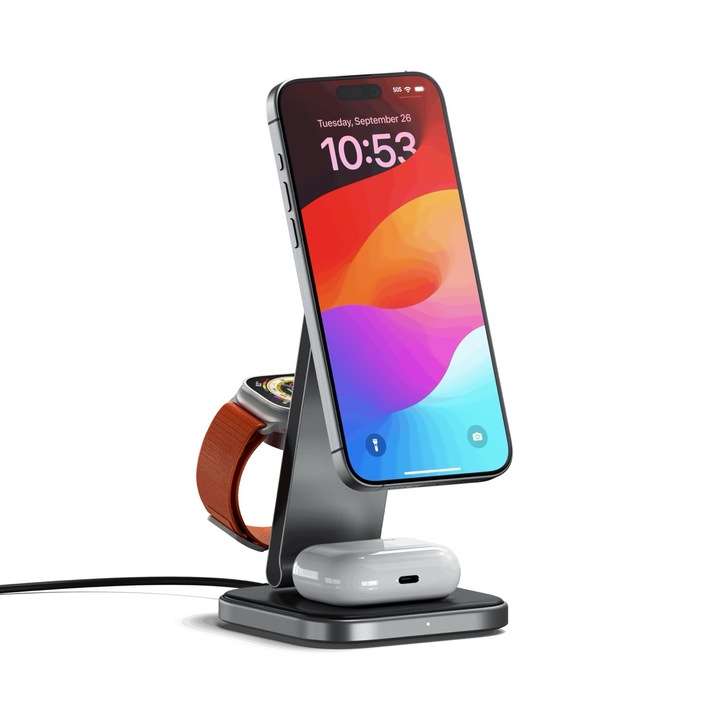 Incarcator Satechi 3-in-1 Foldable Charging Stand Negru