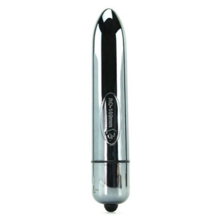 Vibrator glont, Rocks Off, 50 functii, rezistent la apa, crom, 16x3cm