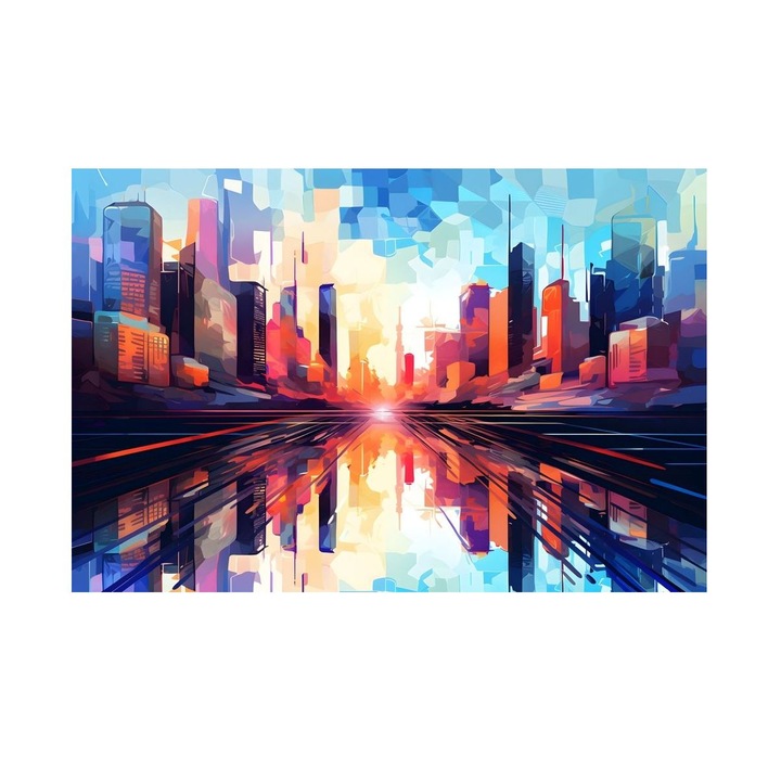 Tablou Peisaj Urban, Orasul in Crepuscul, MDF, 90x60 cm