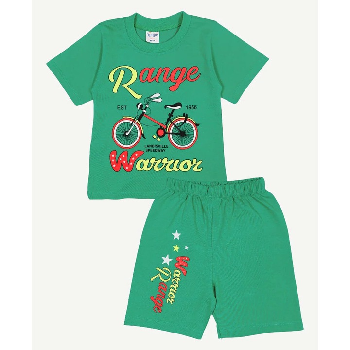 Compleu 2 piese RANGE cu Tricou si Pantaloni scurti pentru copii/baietei, ERAKIDS, imprimeu, 100% bumbac premium, Verde