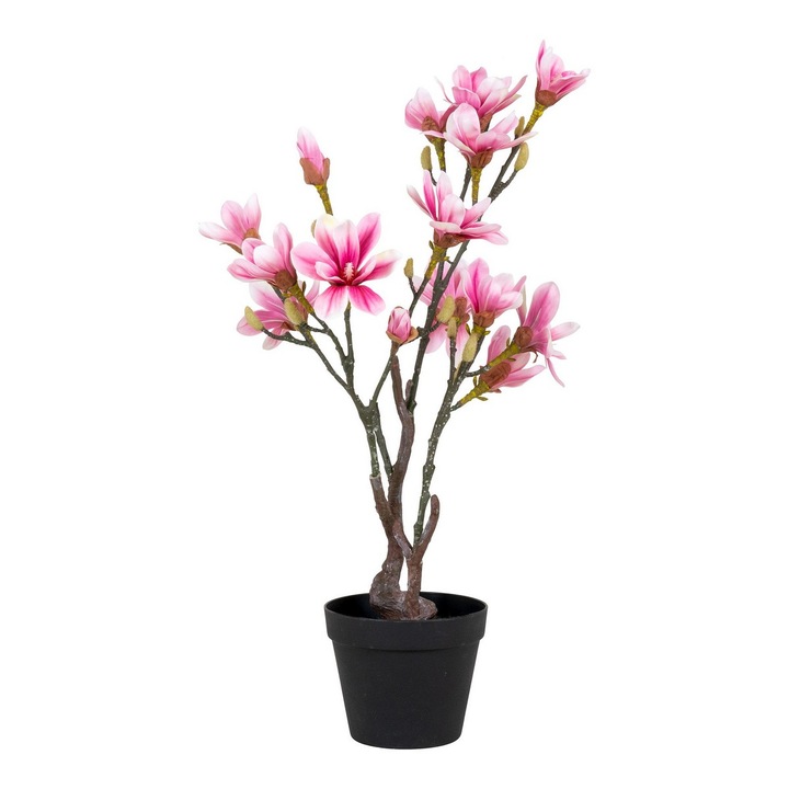 Planta Artificiala Magnolia, Polietilena, Verde, Roz, 30x40x74 cm, EPIKASA