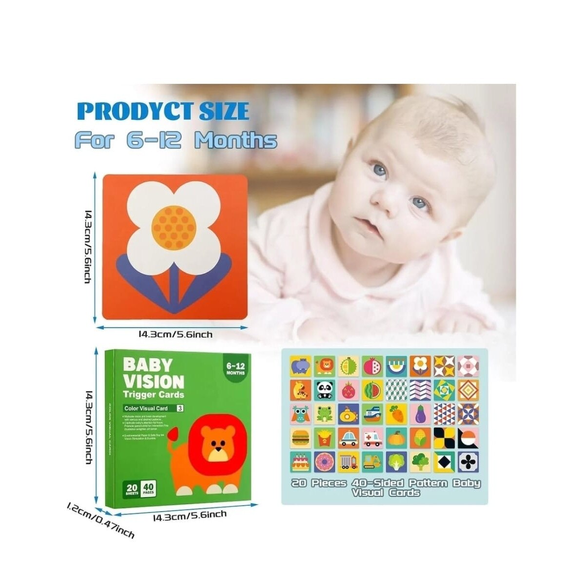 Set 20 carduri, stimulare vizuala bebe, Trigger Cards, Color Visual, 14 ...