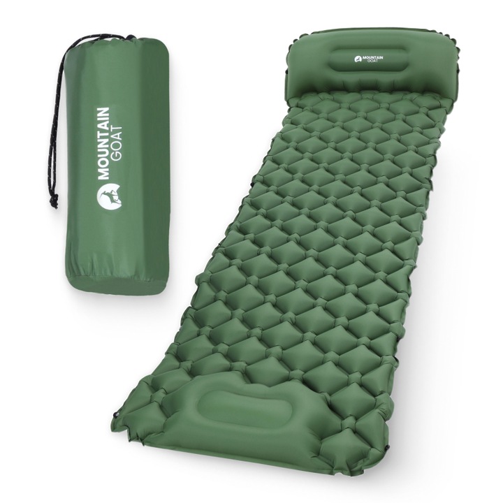 Saltea Gonflabila, Mountain Goat, Autoumflabila, 190 x 58 cm, Impermeabila, Confortabila, Material Rezistent din PVC, Nylon, Durabila, Rezistenta la Umiditate, Izolatie termica, Verde