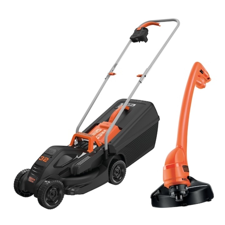 Pachet masina electrica de tuns gazon/iarba 1000 W Black & Decker BEMW351GL2 + Trimmer 250W, 32 cm cu 3 inaltimi de margine, 23 cm cu derulare automata a firului