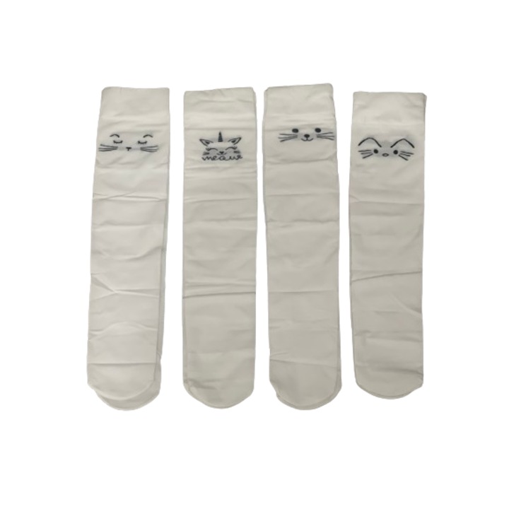 Set Sosete - 4 perechi, 60 DEN, Alb, Pisicuta, fete