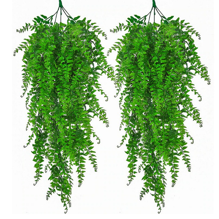 Set 2 Plante Artificiale Tip Iedera Teno®, ramuri agatatoare, aspect natural, rezistente la conditii meteo, frunze detasabile, interior/exterior, 85 cm, verde