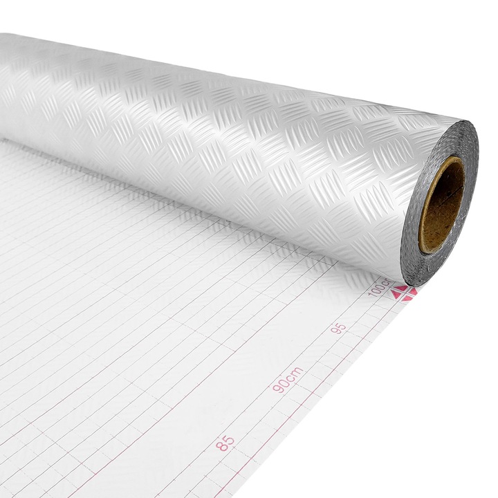 Folie de aluminiu autoadeziva, pentru masina, 45 x 50 cm, DecoMeister®, Model Tabla Aluminiu Striata Mat, Z002-045-0050