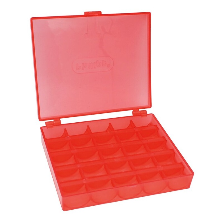 Cutie de depozitat bobine, cu 25 de compartimente, 12x10 cm rosie Philipp