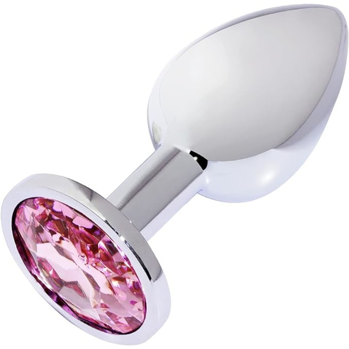Anális dugó, sima, L méretű (40 mm x 95 mm), 160 g, rozsdamentes acél, gyémánt, ezüst