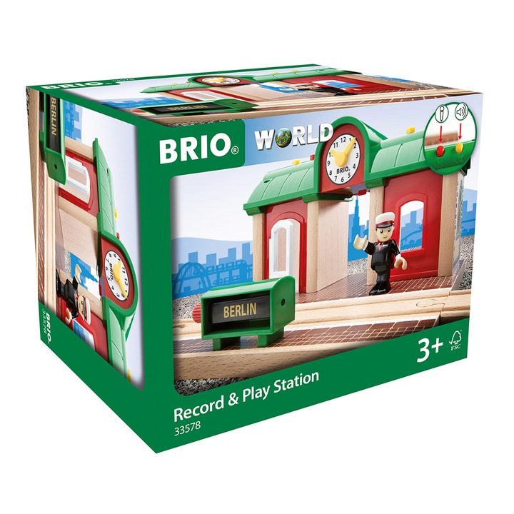 Комплект за игра Brio - ЖП гара, Със светлини и звукови сигнали