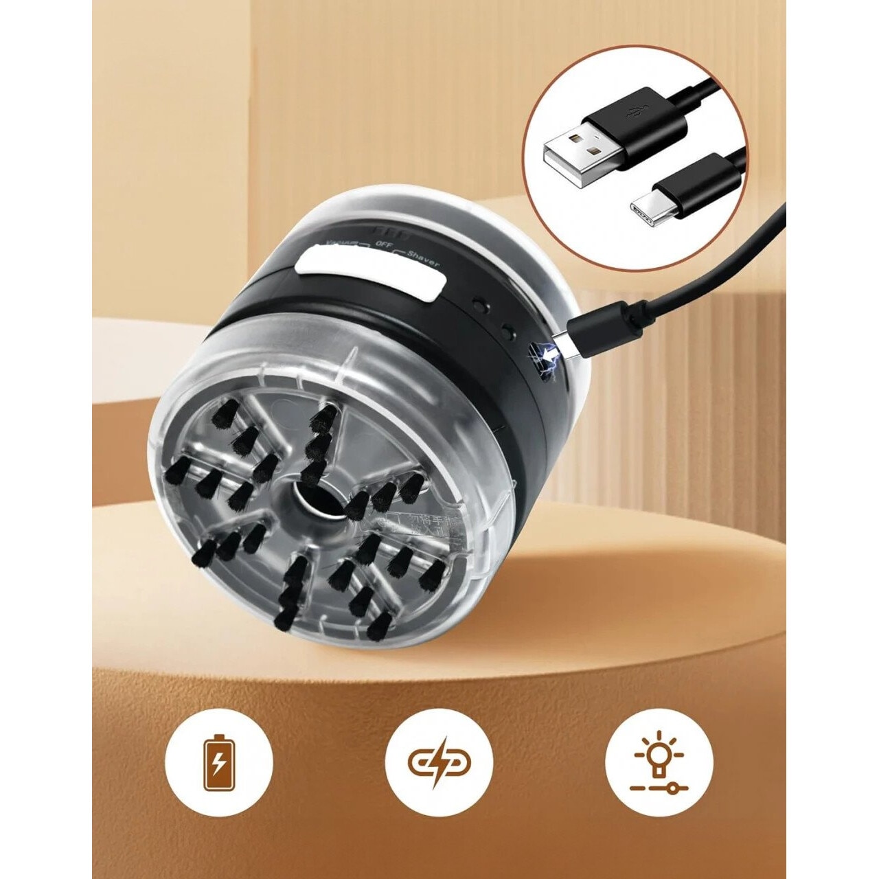 Aparat de curatat scame cu functie de aspirare Stn, ABS, negru, 220 V, 8,5 x 8,5 x 8,8 cm