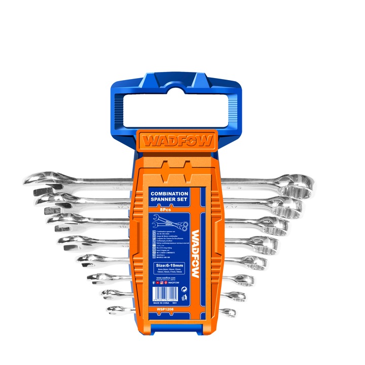 Комплект от 8 комбинирани гаечни ключове Wadfow, 6-19 мм