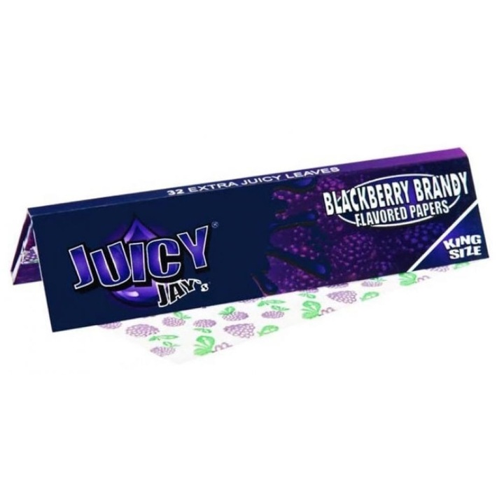 Foite de rulat tigari Juicy Jay's King Size Slim 110mm din Canepa, Aroma BlackBerry Brandy - Mure, 32 bucati