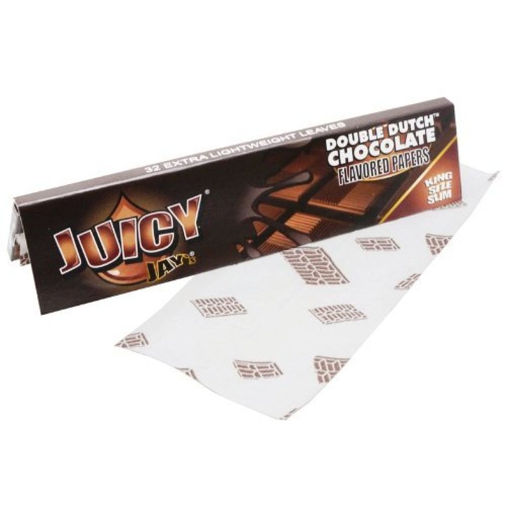 Foite de rulat tigari Juicy Jay's King Size Slim 110mm din Canepa, Aroma Double Dutch Chocolate - Ciocolata, 32 bucati