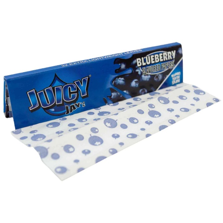 Foite de rulat tigari Juicy Jay's King Size Slim 110mm din Canepa, Aroma Blueberry - Afine, 32 bucati