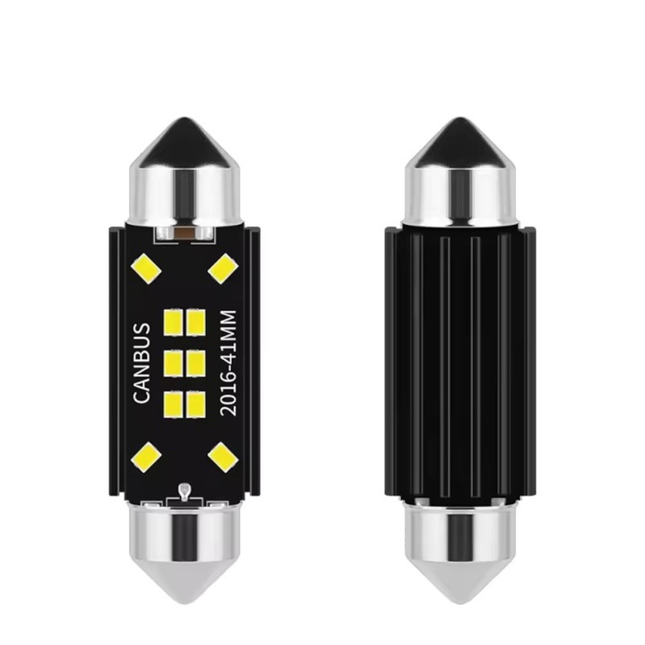 Комплект 2 автомобилни крушки 10LED T10 C5W, 41mm, canbus, 6000K, 800lm, 12V