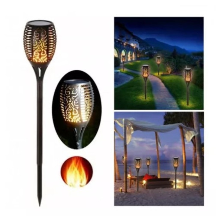 Lampa Solara LED PENDAN cu Efect de Flacara, Tip Torta, Pentru Exterior, 51 cm, XF-6017