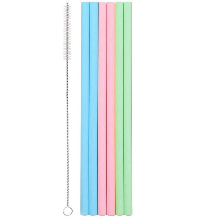 Set 6 paie silicon, 30x1cm, cu perie curatare, multicolor