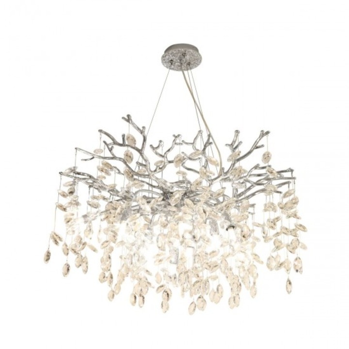 Candelabru Argintiu Din Aluminiu Si Cristal cu dulii E14