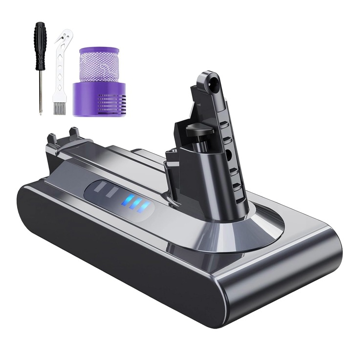 Acumulator 6000 mAh pentru Dyson V10, baterie compatibila cu Dyson V10 Motorhead, V10 Fluffy, V10 Animal, V10 Absolute, V10 Total Clean, V10 Carbon Fiber, V10 Vacuum, cu filtru inclus