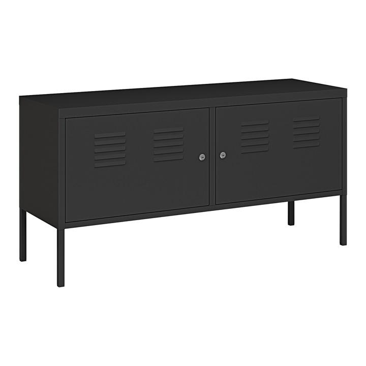 Comoda, en.casa, PXSL-0272 Pyhtää, 118 x 40 x 60 cm, otel, negru mat