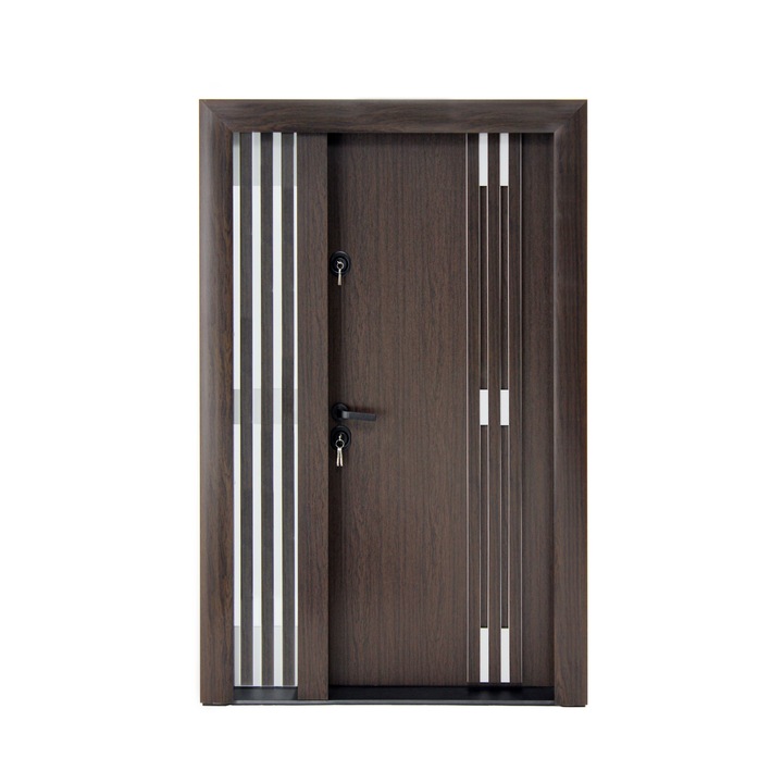 Usa metalica cu MDF Arhitect 485, pentru exterior, dubla, cu 1 geam, deschidere dreapta, wenge, 140x201 cm