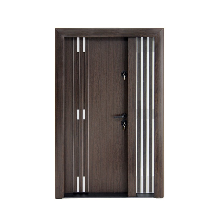Usa metalica cu MDF Arhitect 485, pentru exterior, dubla, cu 1 geam, deschidere stanga, wenge, 140x201 cm