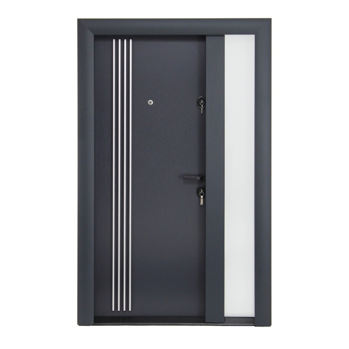 Usa metalica cu MDF Arhitect 483, pentru exterior, dubla, cu 1 geam, deschidere stanga, gri antracit, 120x201 cm