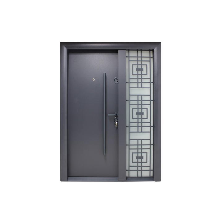 Usa metalica cu MDF Arhitect 432, pentru exterior, dubla, cu 1 geam, deschidere stanga, gri antracit, 140x201 cm