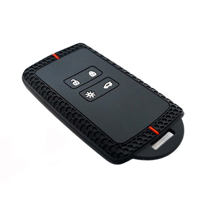 Husa Cheie/Cartela Auto tip Dacia/Renault, EHS E-Husa®, din silicon negru cu dunga rosie, fara decupaj sigla si agatatoare