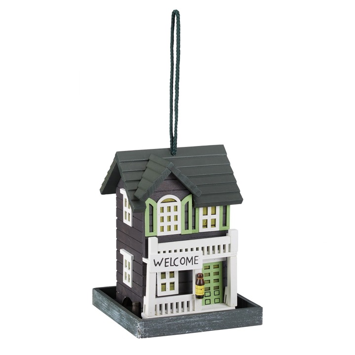 Hranitoare pentru pasari salbatice, in stil scandinav, din lemn, pentru gradina sau balcon, rezistent la intemperii, 23 x 18 cm