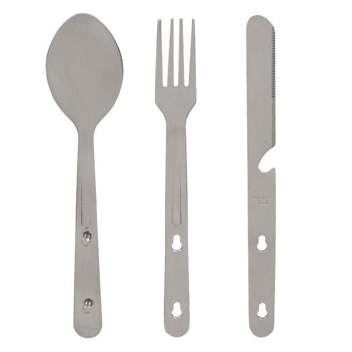 Къмпинг комплект Shopiens® 3 в 1 с лъжица, нож и вилица от неръждаема стомана