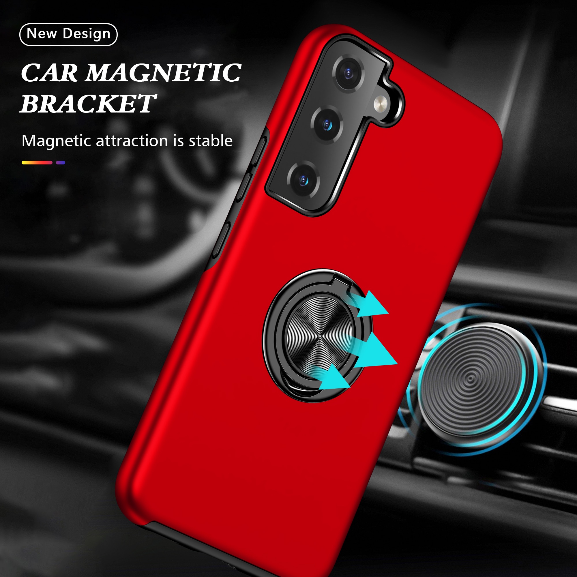 Husa de protectie pentru Samsung Galaxy S22, Hybrid Antisoc, Kickstand, Bumper inel rotativ 360, Red