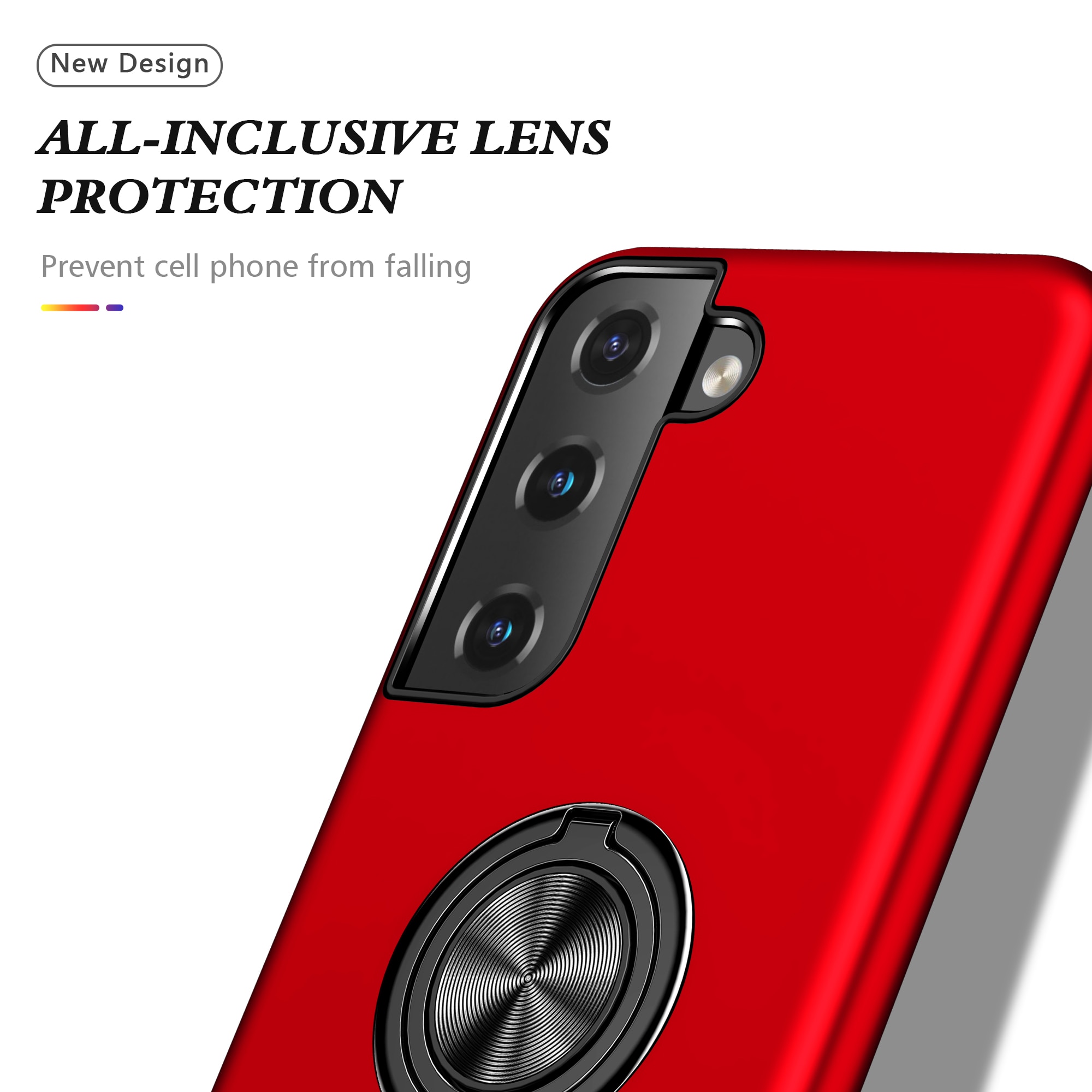 Husa de protectie pentru Samsung Galaxy S22, Hybrid Antisoc, Kickstand, Bumper inel rotativ 360, Red