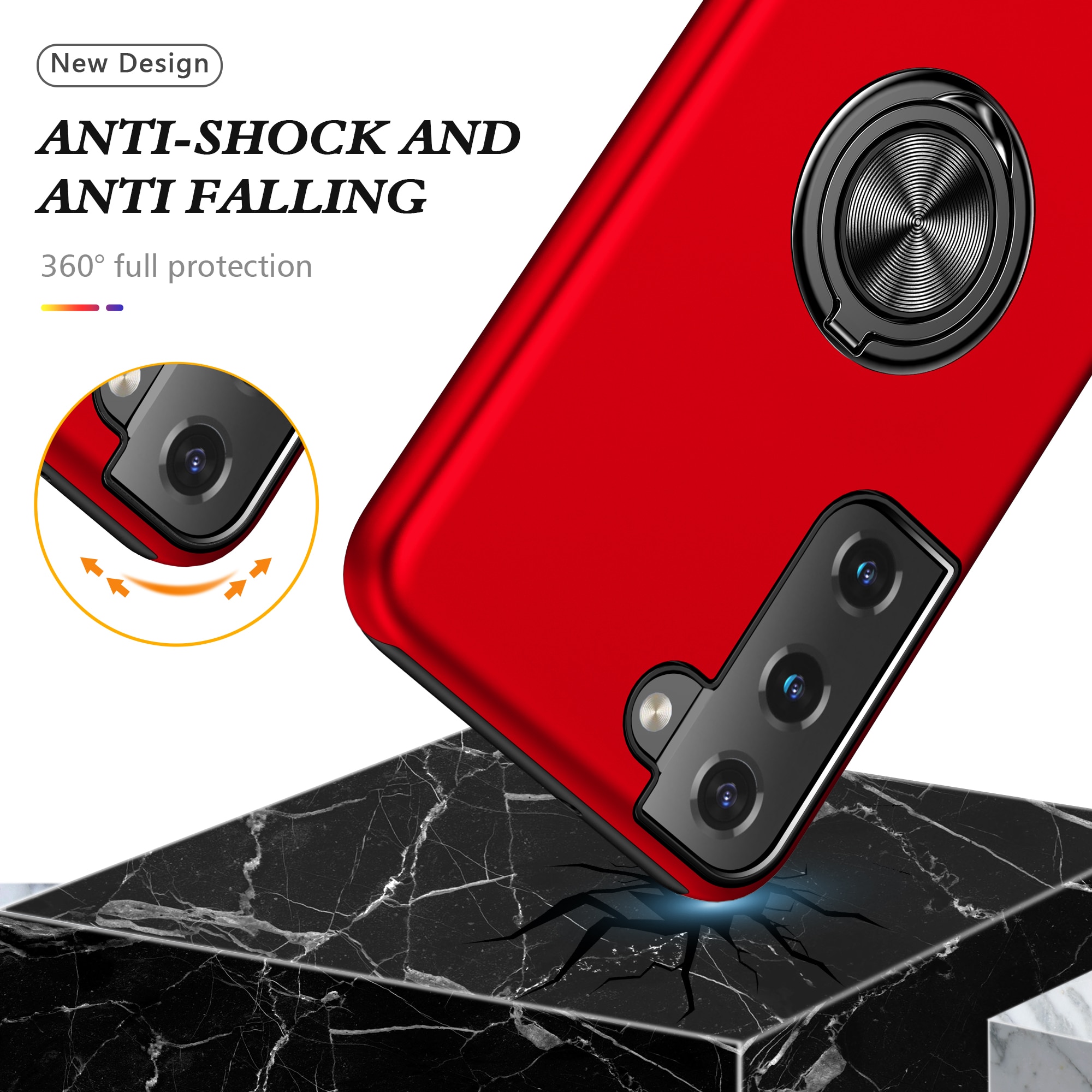 Husa de protectie pentru Samsung Galaxy S22, Hybrid Antisoc, Kickstand, Bumper inel rotativ 360, Red