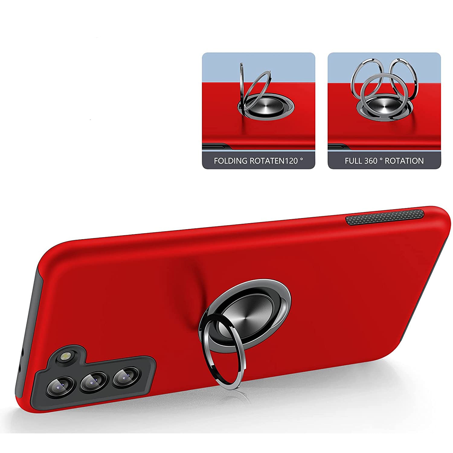 Husa de protectie pentru Samsung Galaxy S22, Hybrid Antisoc, Kickstand, Bumper inel rotativ 360, Red