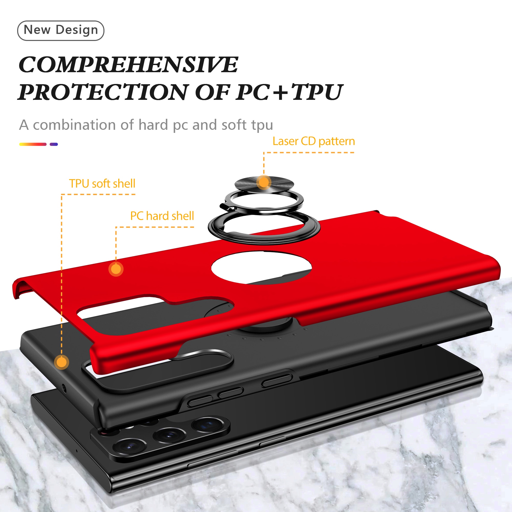 Husa de protectie pentru Samsung Galaxy S22 Ultra, Hybrid Antisoc, Kickstand, Bumper inel rotativ 360, Red