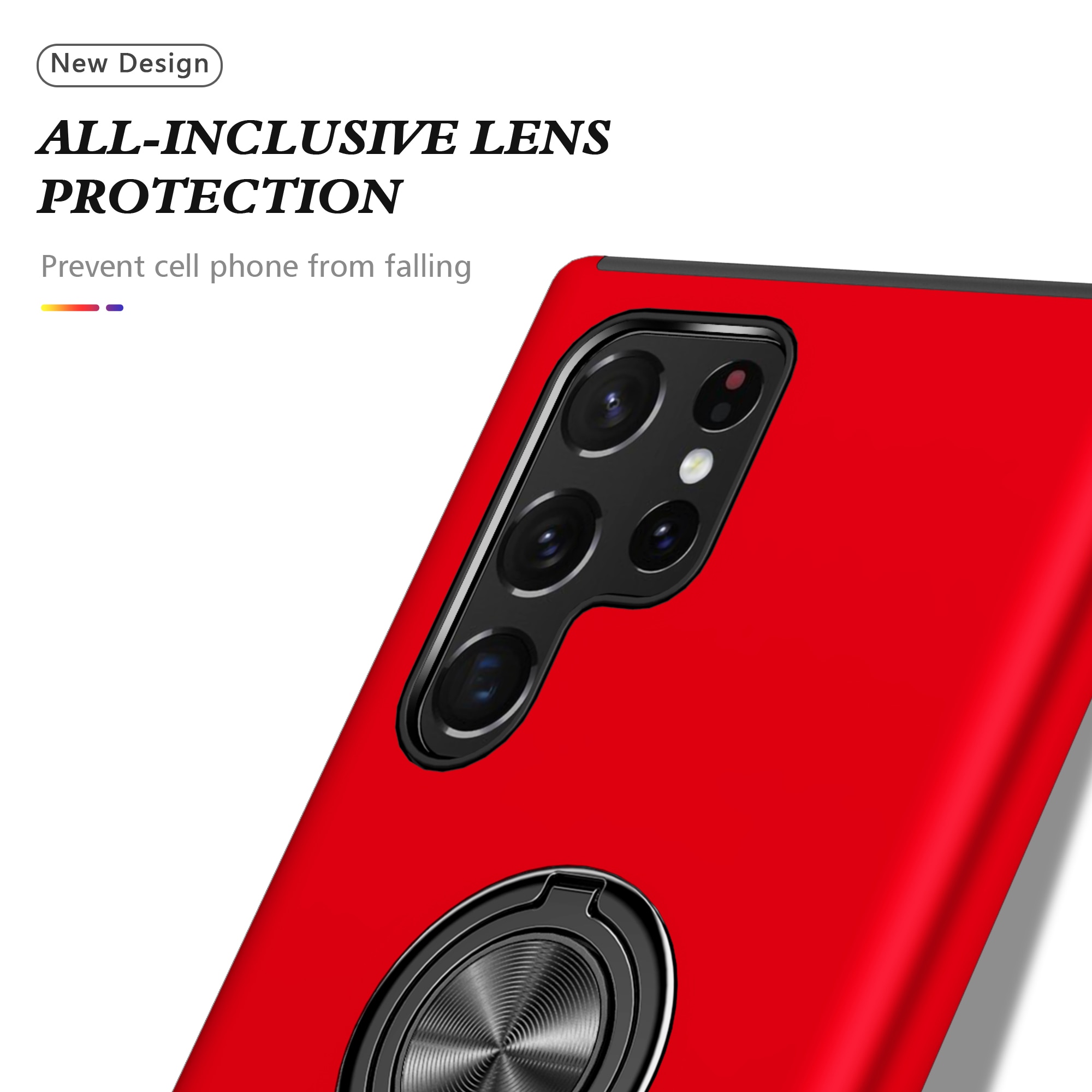 Husa de protectie pentru Samsung Galaxy S22 Ultra, Hybrid Antisoc, Kickstand, Bumper inel rotativ 360, Red