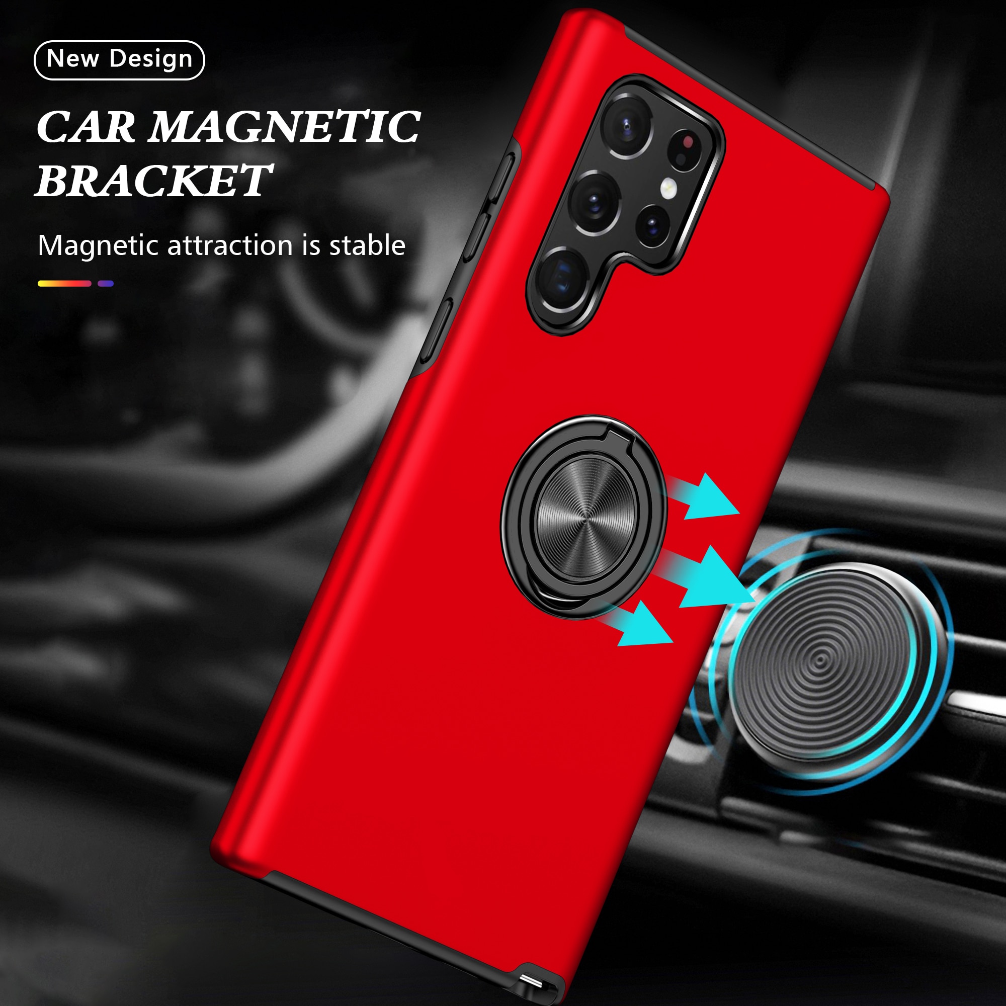 Husa de protectie pentru Samsung Galaxy S22 Ultra, Hybrid Antisoc, Kickstand, Bumper inel rotativ 360, Red