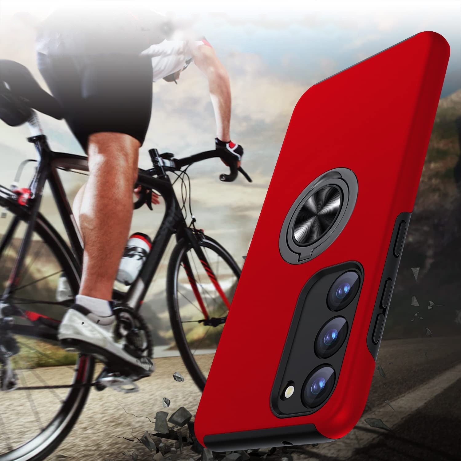 Husa de protectie pentru Samsung Galaxy S23, Hybrid Antisoc, Kickstand, Bumper inel rotativ 360, Red