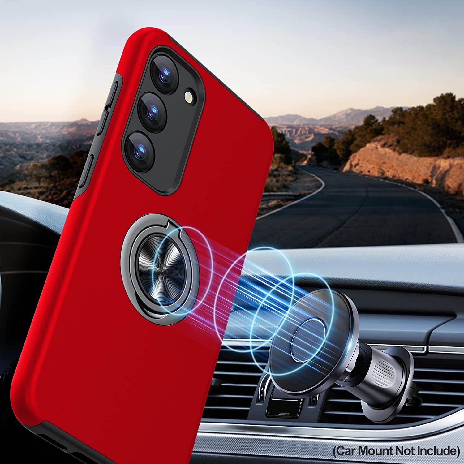 Husa de protectie pentru Samsung Galaxy S23, Hybrid Antisoc, Kickstand, Bumper inel rotativ 360, Red