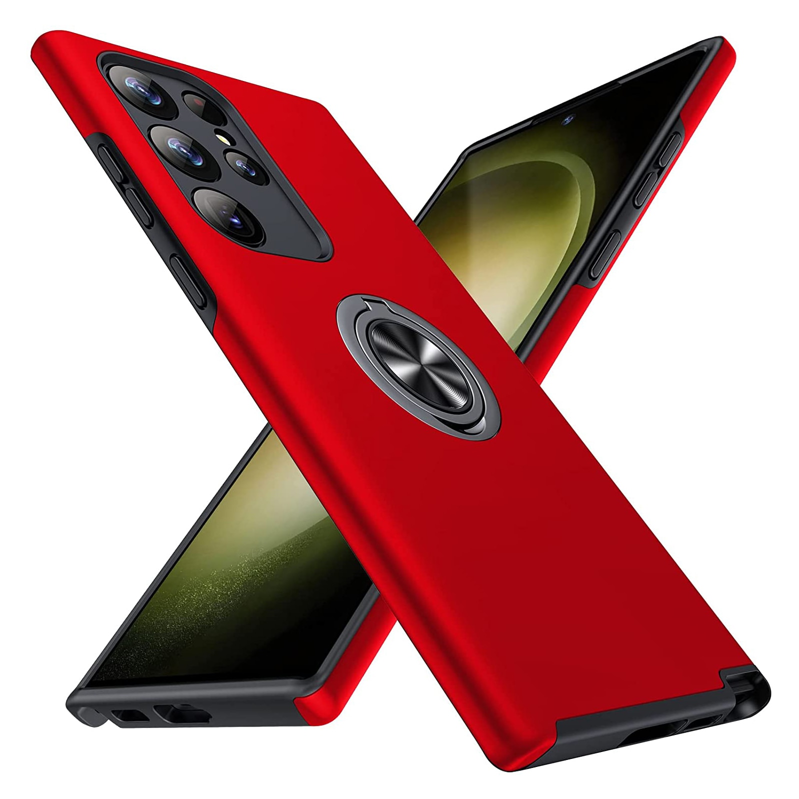 Husa de protectie pentru Samsung Galaxy S23 Ultra, Hybrid Antisoc, Kickstand, Bumper inel rotativ 360, Red