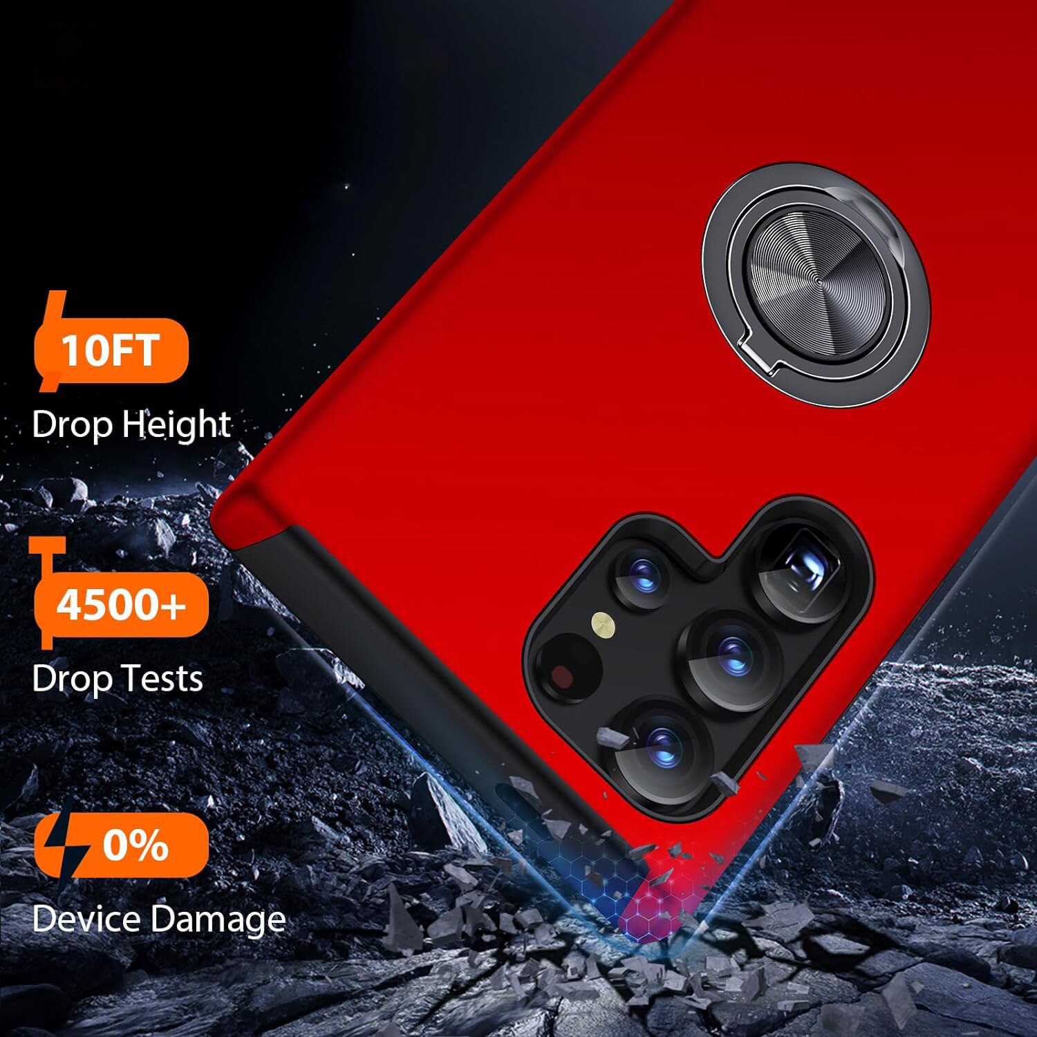 Husa de protectie pentru Samsung Galaxy S24 Ultra, Hybrid Antisoc, Kickstand, Bumper inel rotativ 360, Red