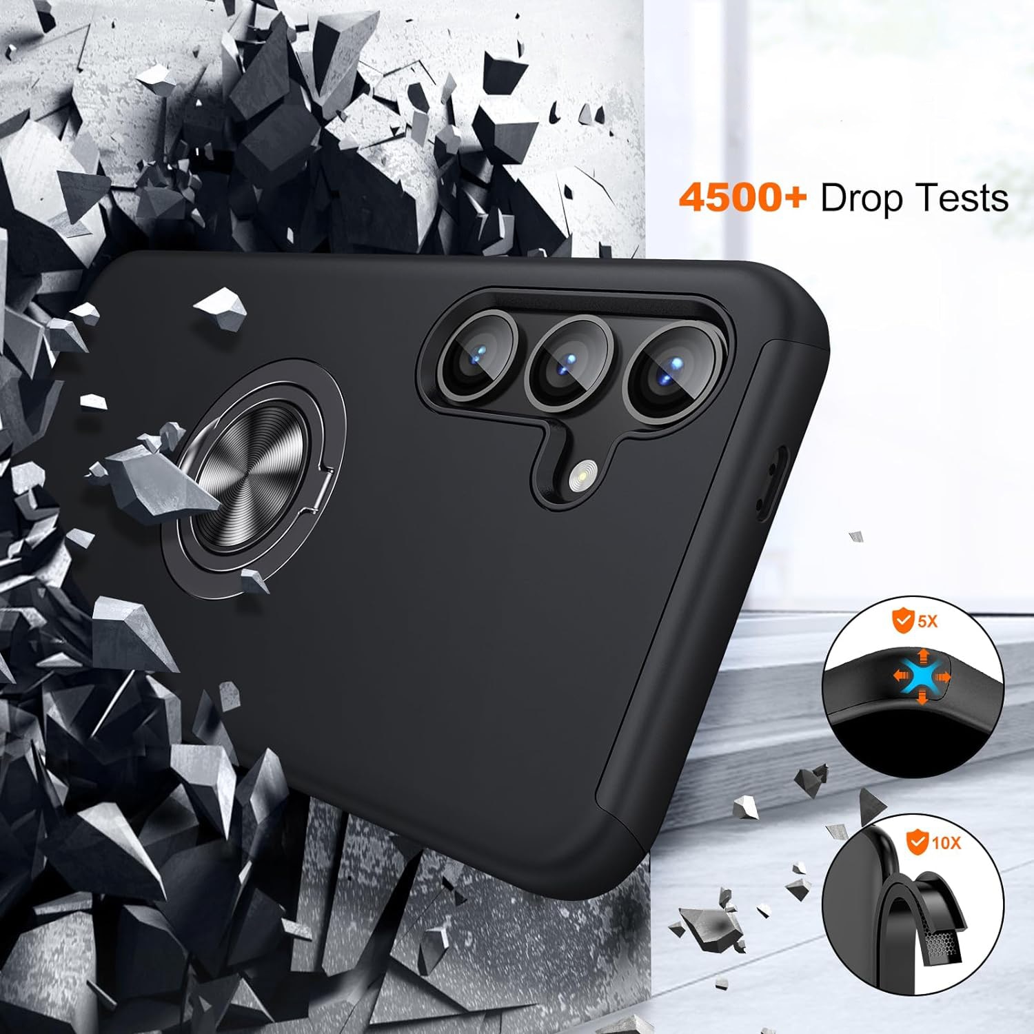 Husa de protectie pentru Samsung Galaxy S24, Hybrid Antisoc, Kickstand, Bumper inel rotativ 360, Black
